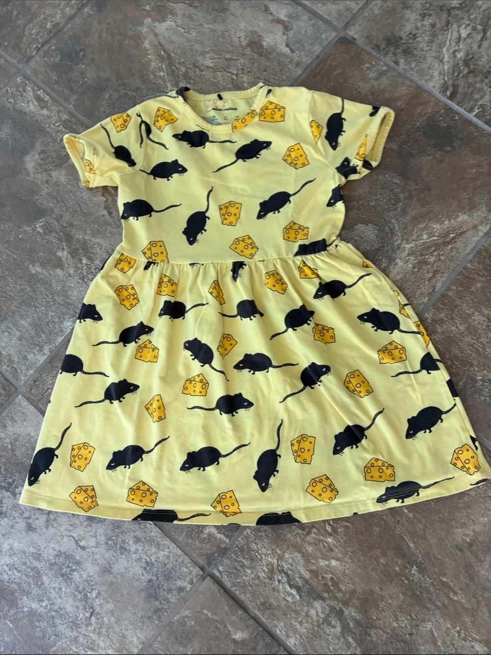 Mini Rodini Yellow Dress with Black Mouse & Cheese Print